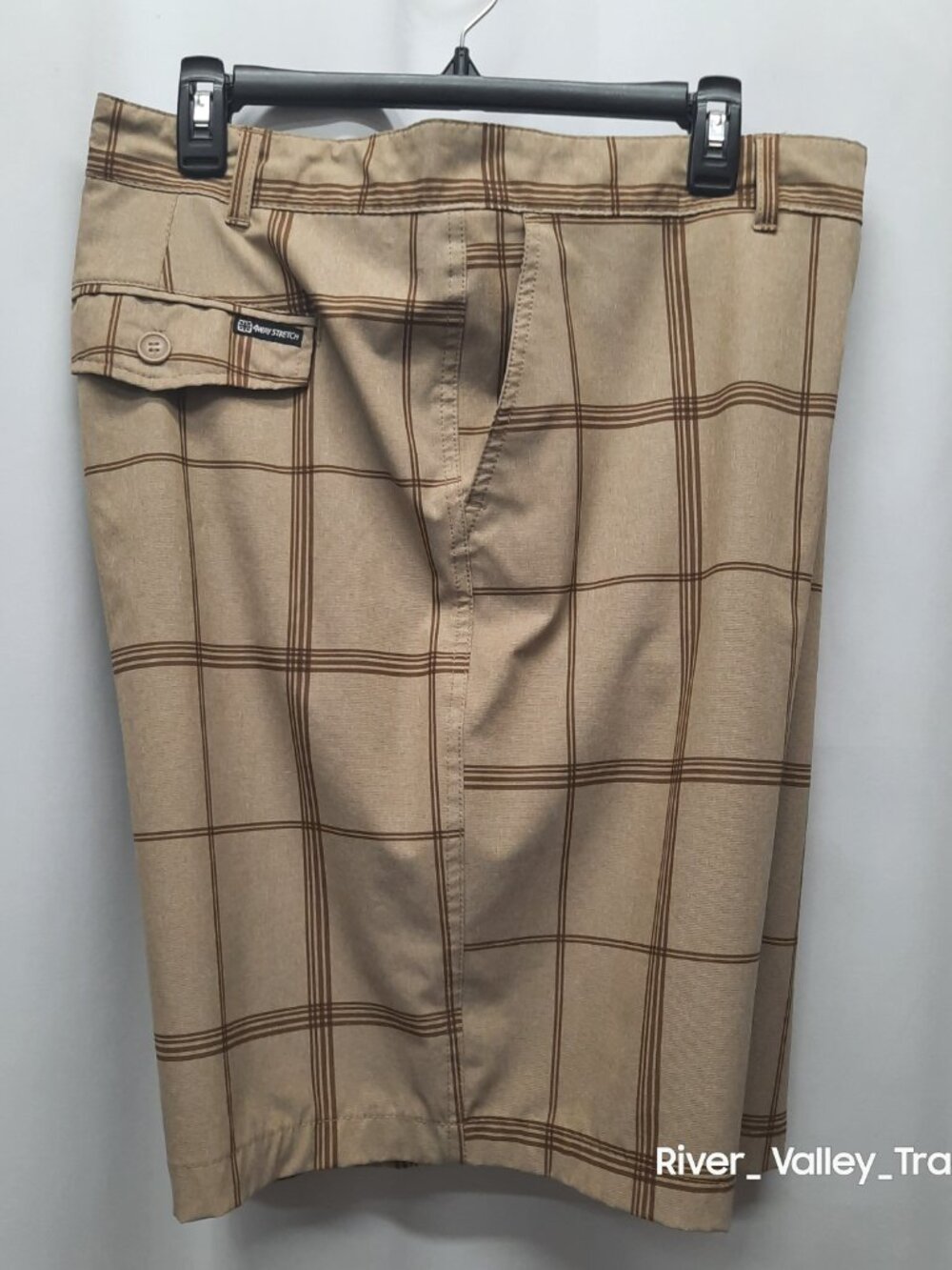 OP Ocean Pacific Men's Plaid Golf Hybrid Shorts - Size 46 - Khaki Brown Casual